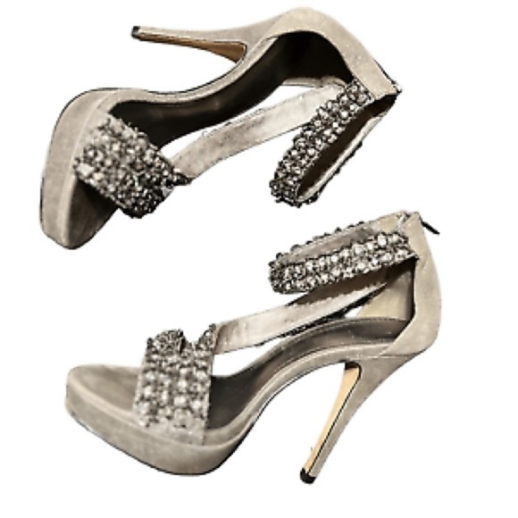 Pelle Moda Shoes - Pelle Moda Pewter Suede Rhinestone Embellished Platform Stiletto